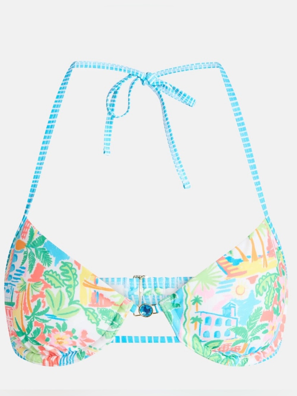 NWT No Boundaries M 8-10 Tropical Postcard Halter Underwire Bikini Top